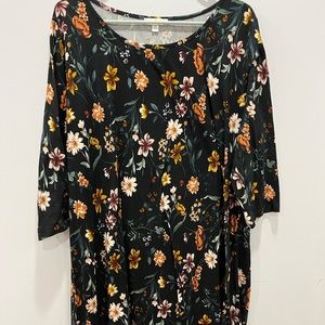 Black autumnal floral long sleeve dress 2x